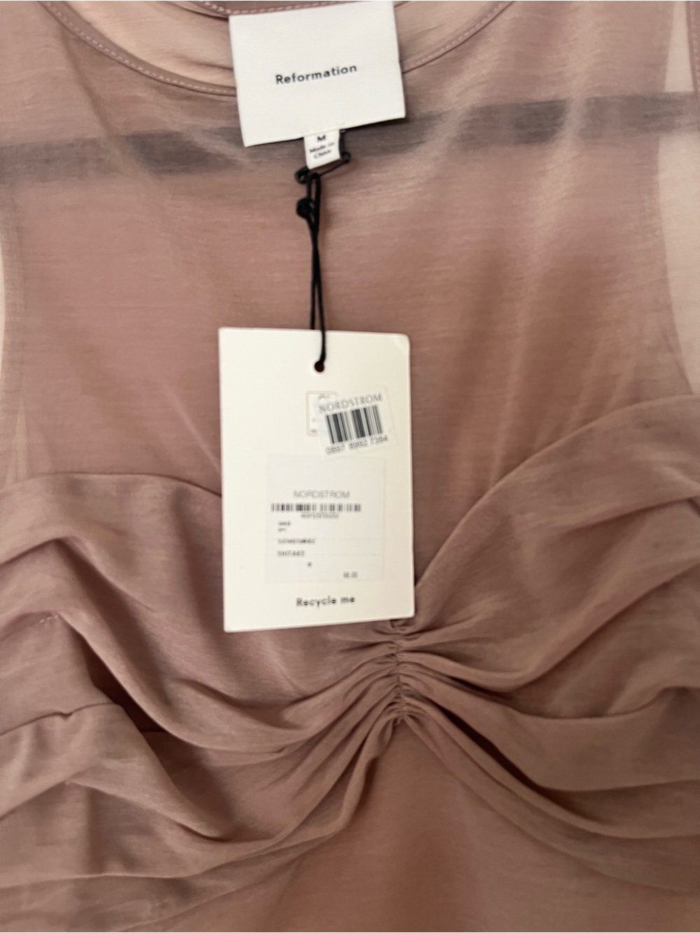 Reformation Ruched Sheer Mauve Tank Top